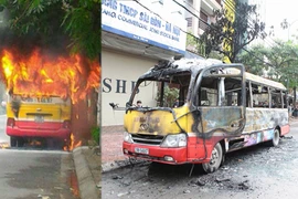 Xe buýt đang đi bỗng bốc cháy dữ dội