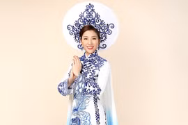 Bảo Như mặc áo dài truyền thống lấy cảm hứng từ gốm sứ Bát Tràng