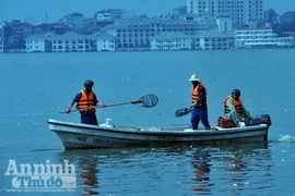 Lấy mẫu xét nghiệm làm rõ nguyên nhân cá chết hàng loạt ở hồ Tây