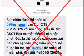Giả mạo Cục Cảnh sát giao thông nhắn tin thông báo phạt nguội