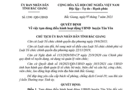 Bắc Giang: Tạm dừng hoạt động điều hành của Chủ tịch huyện Tân Yên để tập trung chống Covid-19
