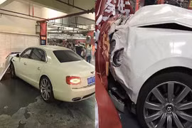 Video nữ tài xế bất lực nhìn xe sang Bentley đâm sầm vào tường