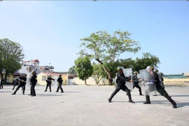 Cảnh sát Cơ động đội nắng luyện võ giữa thao trường
