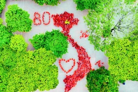 Xếp hình bản đồ Việt Nam, cô trò trường Tiểu học Phúc Diễn tự hào sắc son trong ngày Quốc khánh