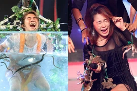 Khánh Đơn "bơi" trong bể rắn, Lương Bích Hữu "điệu đà" với vòng cổ bằng...ếch