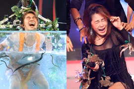 Khánh Đơn "bơi" trong bể rắn, Lương Bích Hữu "điệu đà" với vòng cổ bằng...ếch