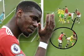 Pogba giận dữ khi bị Maguire đá trúng mặt