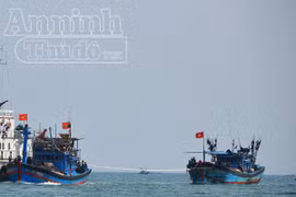 Tàu cảnh sát biển lai dắt hai tàu cá cùng 24 ngư dân gặp nạn vào bờ an toàn