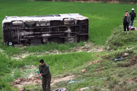 Xe khách mất lái lao xuống ruộng, 8 người nhập viện cấp cứu