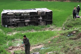 Xe khách mất lái lao xuống ruộng, 8 người nhập viện cấp cứu