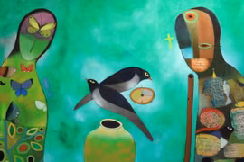 "Người thổi sáo"-Triển lãm tranh cá nhân đầu tiên của nhà thơ Nguyễn Quang Thiều