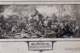 Trưng bày bức tranh sơn dầu kích thước lớn về chiến thắng Điện Biên Phủ tại Hà Nội