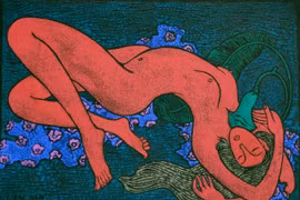 Tranh nude khắc gỗ của Trần Giang Nam