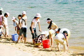 Thanh niên Việt kiều làm vệ sinh môi trường biển Vịnh Hạ Long 
