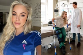 Cầu thủ xinh đẹp nhất thế giới khiến CĐV xót xa với hình ảnh chống nạng