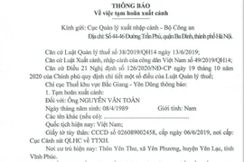 Tạm hoãn xuất cảnh đối với Tổng Giám đốc công ty cổ phần bất động sản Sông Thương