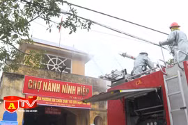 Diễn tập phương án chữa cháy, cứu nạn cứu hộ tại chợ Nành Ninh Hiệp