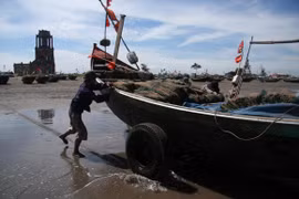 Nước biển xâm thực đã “giật” đổ tháp chuông biển Hải Hậu 