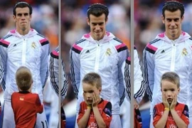 Phản ứng ngộ nghĩnh của cậu bé Cardiff khi đứng cạnh Gareth Bale