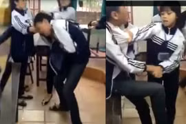 Xôn xao clip nữ sinh dùng chổi, lên gối đánh bạn nam trong lớp