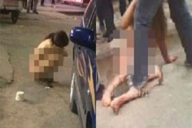 Vợ ngoại tình bị chồng lột trần giữa đường