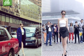 Ngọc Trinh khoe chân dài trên phố Hồng Kông