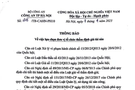 Thông báo: Về việc lựa chọn đơn vị tổ chức thẩm định giá tài sản