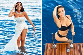 Bạn gái Ronaldo khoe đường cong cơ thể khi diện váy trắng xuống biển