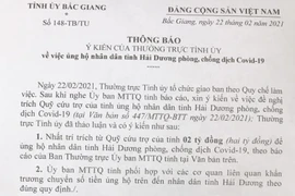 Bắc Giang hỗ trợ Hải Dương 2 tỷ đồng để chung tay phòng chống dịch Covid-19 