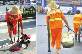 Ông lão cụt chân dọn rác trên phố gây xúc động