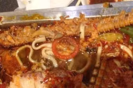 Thực khách nhai phải bao cao su trong đĩa mực ống 