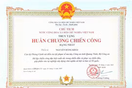 Chủ tịch nước truy tặng Huân chương Chiến công hạng Nhất cho Thiếu tá Nguyễn Đăng Khải