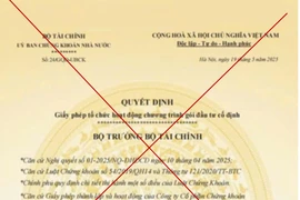 Giả mạo Bộ Tài chính cấp "Giấy phép tổ chức hoạt động chương trình gói đầu tư cố định"