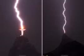 Sét đánh trúng tượng Chúa Jesus cao nhất thế giới