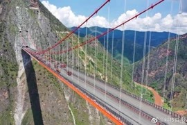 Cận cảnh cầu treo xuyên núi cao nhất thế giới 