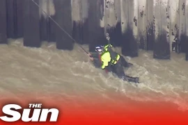 Cảnh giải cứu ngoạn mục người đàn ông dưới dòng nước chảy xiết