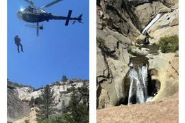 Xem cảnh sát Mỹ giải cứu ngoạn mục người leo núi mắc kẹt sau thác nước