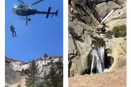 Xem cảnh sát Mỹ giải cứu ngoạn mục người leo núi mắc kẹt sau thác nước