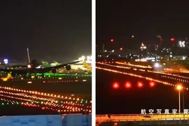 Khoảnh khắc cánh máy bay tóe lửa khi va chạm với đường băng