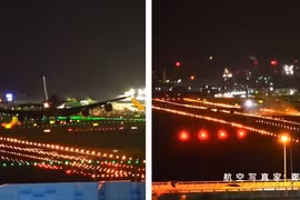 Khoảnh khắc cánh máy bay tóe lửa khi va chạm với đường băng