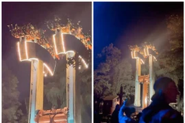 Chơi trò cảm giác mạnh, du khách bị treo ngược trên không trung