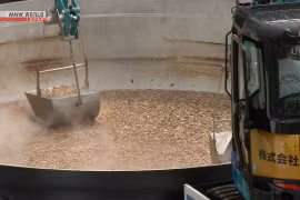 Hơn 3 tấn khoai sọ được nấu trong chiếc nồi khổng lồ, phải dùng máy xúc để múc