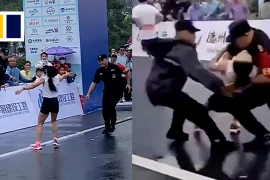 Nữ vận động viên marathon bất ngờ ngất xỉu ngay trước khi chạm vạch đích