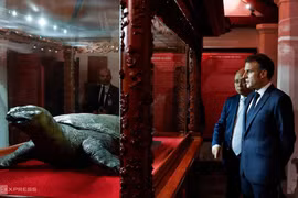 Tổng thống Pháp và phu nhân đi dạo Hồ Gươm trong đêm