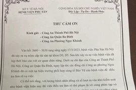 Giám đốc Bệnh viện Phụ sản Hà Nội gửi thư cảm ơn lực lượng Công an
