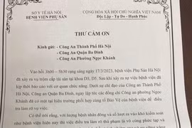 Giám đốc Bệnh viện Phụ sản Hà Nội gửi thư cảm ơn lực lượng Công an