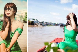 Siêu mẫu Hà Anh vai trần gợi cảm trên sông nước Cần Thơ