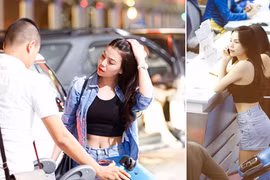 Trà Ngọc Hằng khoe vòng eo con kiến ở sân bay