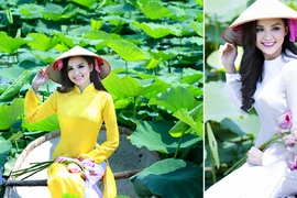 Hoa hậu Diễm Hương "tung" ảnh chụp giữa đầm sen Tây Hồ
