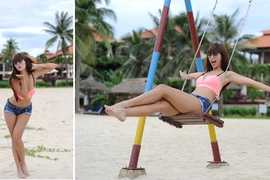 Hà Anh diện áo lửng, short ngắn khoe eo thon